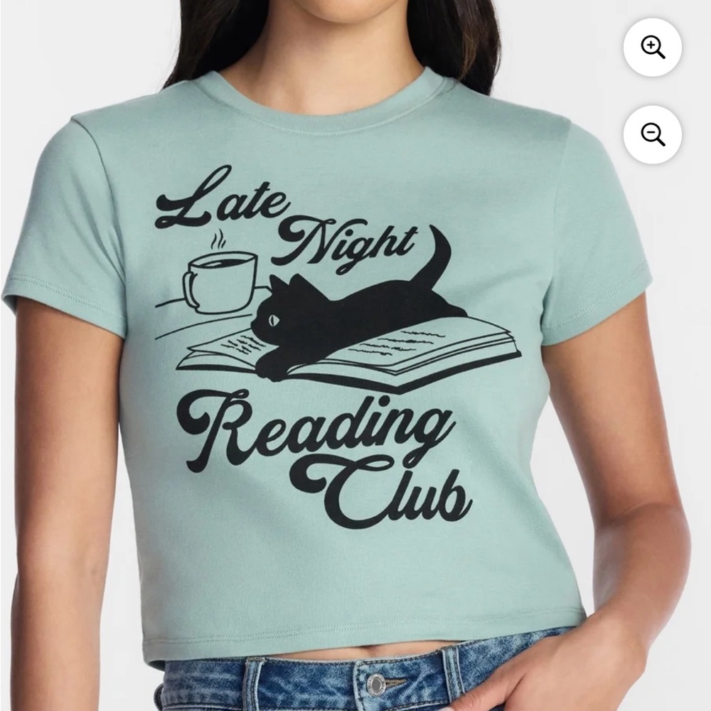 Late Night Reading Club Cat Graphic Tee - Mint